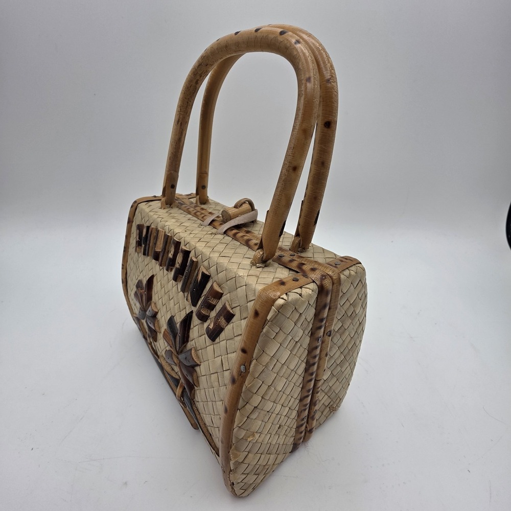Vintage 1960s Philippines Woven Mini Purse Tropical Palm Tree Beach Sweetheart - Picture 4 of 12